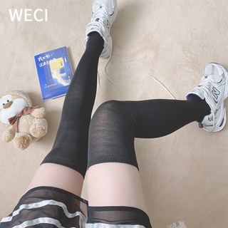 【พร้อมส่ง】Weci ถุงน่องผ้าฝ้ายความยาวเหนือเข่าสีดําสําหรับสตรี Kawaii