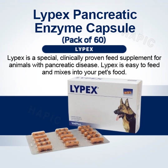 Vet Plus Lypex อาหารเสริมเอนไซม์ แพนเครทติก สําหรับสุนัข แมว 60 แคปซูล