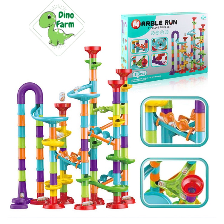 Mable Run Pipeline Ball Track ซ้อนเพลงอนุภาคขนาดใหญ่สไลด์ Ball Building Blocks การศึกษาประกอบ Track 