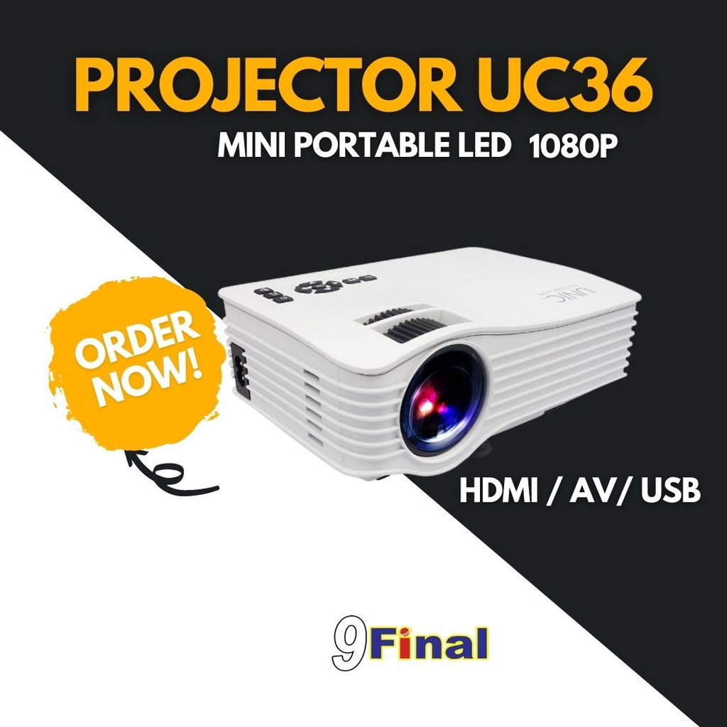 Unic UC36 (White) By 9FINAL Mini Portable LED Projector โปรเจคเตอร์ Full Color 1080P Home Cinema HDM