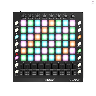 [effectmusic-TH] Worlde PAD48 แผ่นควบคุมกลอง USB MIDI 48 RGB แบ็คไลท์ 8 ลูกบิด 16 ปุ่ม 8 สไลด์ พร้อม USB Ca