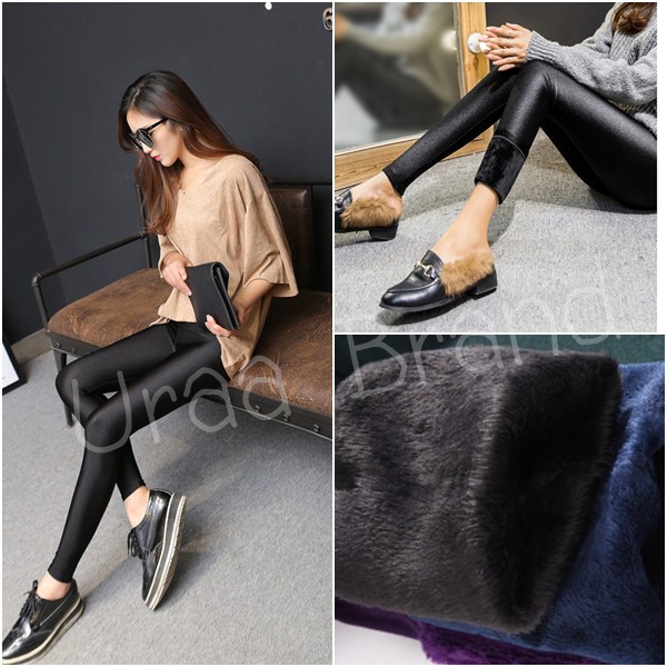 (พร้อมส่ง) M-4XL เลกกิ้งบุขน กางเกงบุขนกันหนาว ถุงน่องบุขน รุ่น Metalic (สีดำ/บุขนสีดำ)