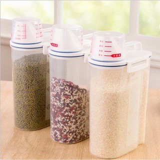 Rice Container กล่องพาสติกเก็บเมล็ดข้าวสาร กันแมลง ความจุ 2 Kg. พร้อมถ้วยตวง Food Storage