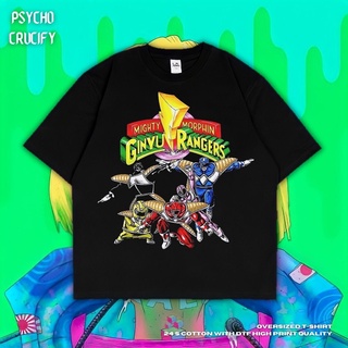 แขนสั้นcrew neckเสื้อยืด ขนาดใหญ่ พิมพ์ลาย Psycho Crucify Ginyu Rangers Mighty Morphin | สีดํา | สีเทาเข้ม | เสื้อเชิ้ต