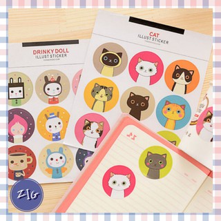 ZIGSHOP - Cat Illust Sticker สติ๊กเกอร์กลมหน้าแมว