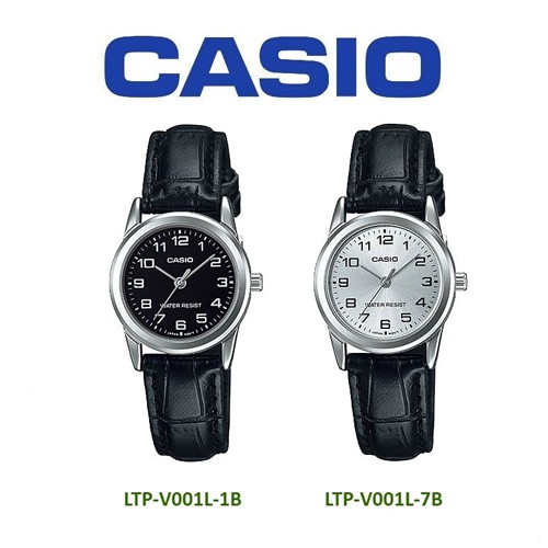 Casio นาฬิกาข้อมือผู้หญิง สายหนัง สีดำ รุ่น LTP-V001L,LTP-V001L-1B,LTP-V001L-7B