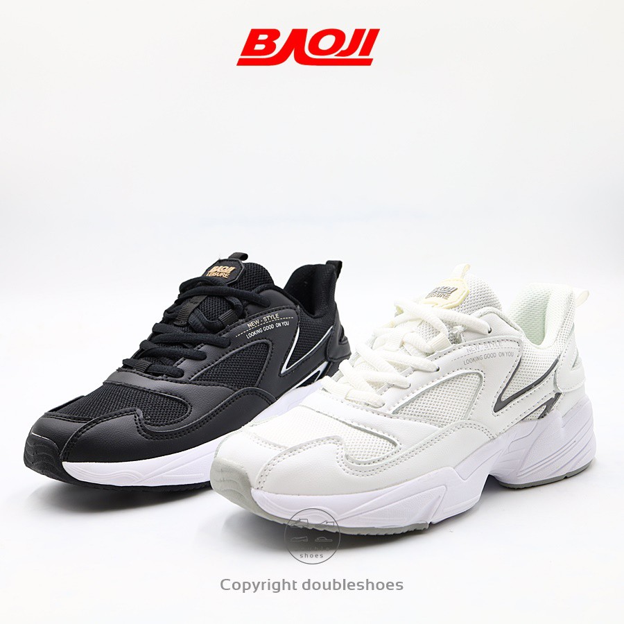 BAOJI [BJW709] ของแท้ 100% รองเท้าผ้าใบผู้หญิง วิ่ง ออกกำลังกาย [สีดำ ขาว]ไซส์ 37-41