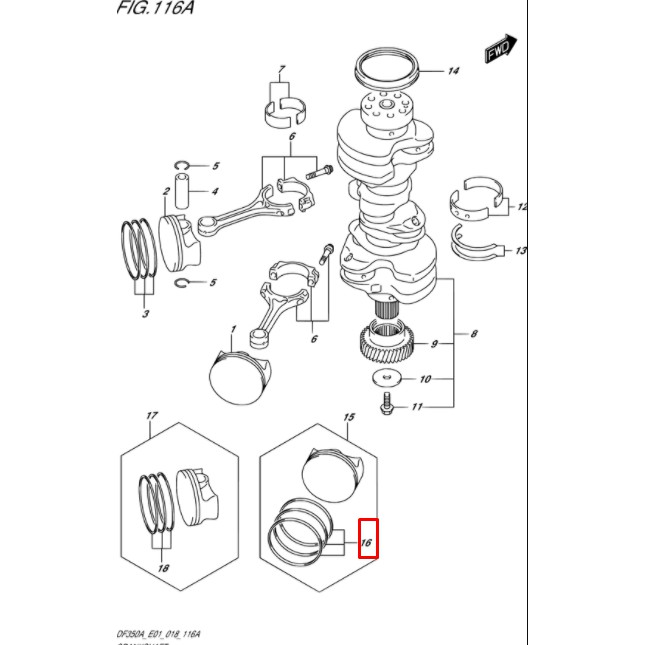 12140-98J00-050 RING SET, PISTON OS(0.5) ชุดแหวนลูกสูบ (OS:0.5) เครื่องยนต์เรือซุซุกิ Suzuki 12140-9