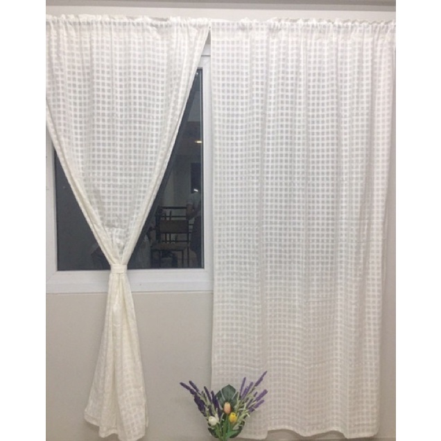 ผ้าม่านประตู ผ้าตาราง มินิมอล ขนาดกว้าง110สูง200cm ผ้าฝ้ายสีขาว แบบไม่มีเชิง รุ่นยอดฮิต TTS200 - รูปที่ 5