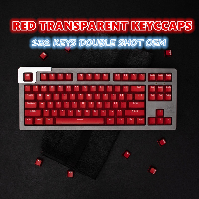 132 คีย์ Double Shot KEYCAPS โปรไฟล์ OEM สีแดงโปร่งใส Keycap สําหรับ MX Switches คีย์บอร์ด 64/68/84/