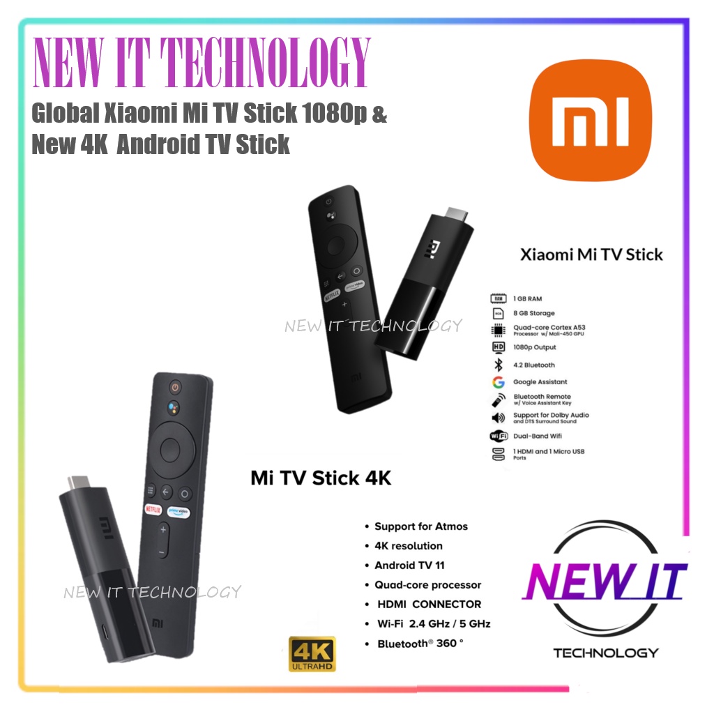 Global Xiaomi MI TV Stick 1080p 1GB Ram 8GB 4K 2gb Ram 8GB MI Box S 2nd Gen Android TV Chromecast WiFi BT Eng Version