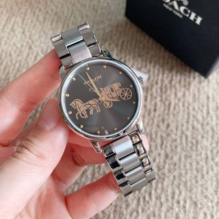 🎀 (สด-ผ่อน) นาฬิกาสีเทาดำ หน้าปัดรถม้าใหญ่ 14502924 Coach Grand Gunmetal and Grey Watch หน้าปัด 36mm