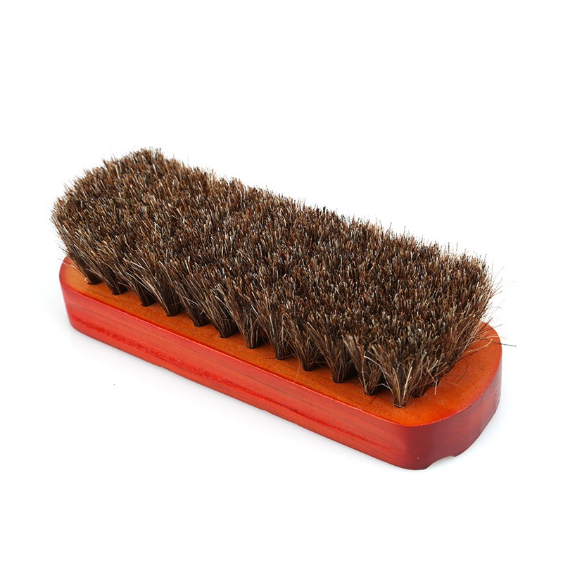 แปรงขัดรองเท้าNatural Horse Hair Shoe Brush Wooden Handle Shoes Cleaner