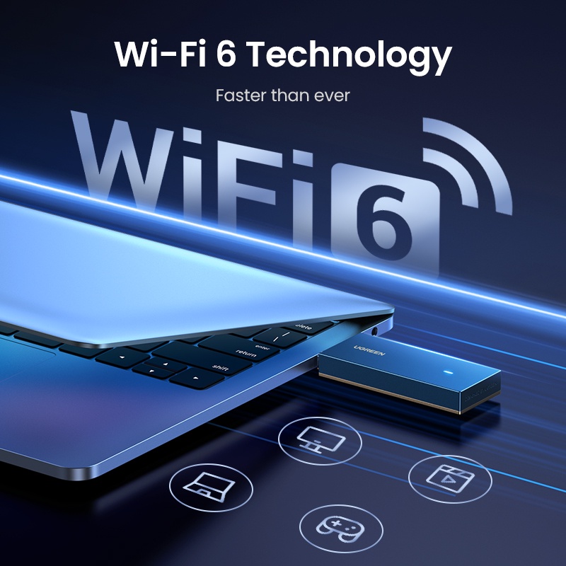 Ugreen AX1800 อะแดปเตอร์รับสัญญาณเครือข่าย WiFi6 USB3.0 5G&2.4G Dual-band USB Wifi สําหรับ PC แล็ปท็อป เสาอากาศ Wifi USB การ์ดเครือข่ายอีเธอร์เน็ต