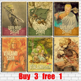 สติกเกอร์โปสเตอร์กระดาษคราฟท์ ลายอนิเมะ Vinland Saga สไตล์วินเทจ สําหรับตกแต่งผนังบ้าน บาร์ ออฟฟิศ คาเฟ่