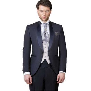 Traje Ajustado De Un ปุ่มกด Para Hombre Para Chaqueta De Boda   Pantalones   Chaleco 3วาล์วสำหรับ Novio Esmoquin chal