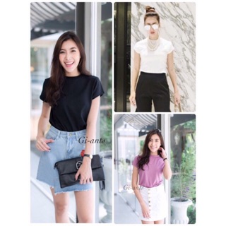คอชิดแขนสั้น ผ้าเรย่อน  (งานชน shop Style Topshop)