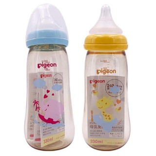 ขวดนม Pigeon พีเจ้น สีชาคอกว้าง 11ออนซ์(พร้อมส่งในไทย)