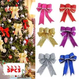 Merry Christmas โบว์กลิตเตอร์ 25 ซม. สําหรับตกแต่งคริสต์มาส 5 ชิ้น