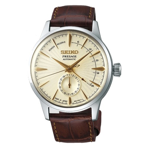 Seiko Presage Cocktail Time Golden Champagne นาฬิกาข้อมือผู้ชาย สายหนังแท้ รุ่น SSA387J1,SSA387J