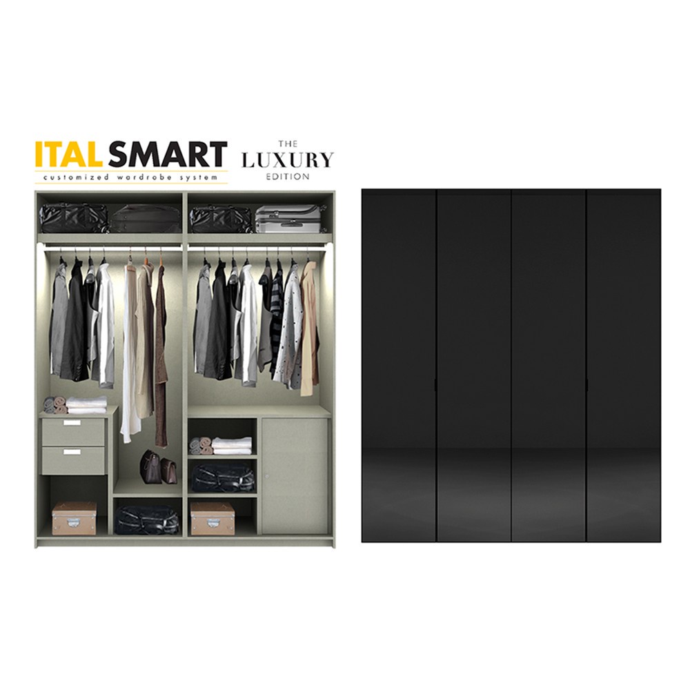 INDEX LIVING MALL ตู้เสื้อผ้า อิตัล-สมาร์ท รุ่น 2.0 LUX01 - กระจกใสพ่นสีดำ