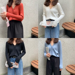 Korean🧧 เสื้อคลุมไหมพรม กระดุมใหญ่ สีพื้น