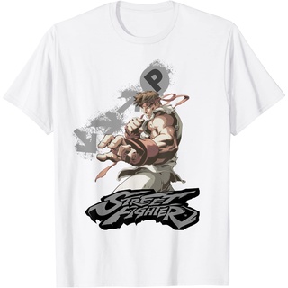 เสื้อยืดผ้าฝ้ายพรีเมี่ยม เสื้อยืด พิมพ์ลาย Street Fighter Ryu Portrait Fireball 01 สีดํา