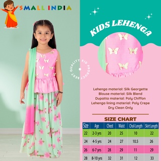 {**ส่งฟรี**} SMALL INDIA 💞🌟 Kids Pink and Green Butterfly Lehenga ชุดเซ็ทเสื้อกระโปรง 💞🌟 Girls Lehenga Set