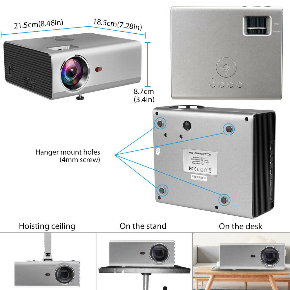 RD825 มินิโปรเจคเตอร์ 1280x720 P LED โปรเจคเตอร์ WiFi Android 6.0 3D ...