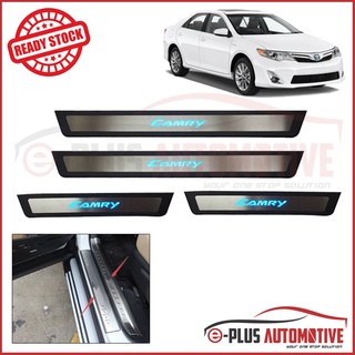 แผ่นสเต็ปประตูด้านข้าง โครเมี่ยม สเตนเลส สีฟ้า Led สําหรับ Toyota Camry 2014 2015 2016 2017 2018