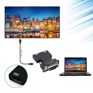 HDMI Female to VGA Male Converter+Audio Adapter Support 1080P Signal Output (Black)