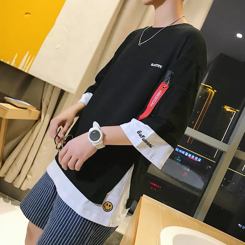 FREEDOM BOY✨เสื้อยืดคอกลม แต่งผ้า2ชั้น สไตล์เกาหลี ใส่สบาย😊