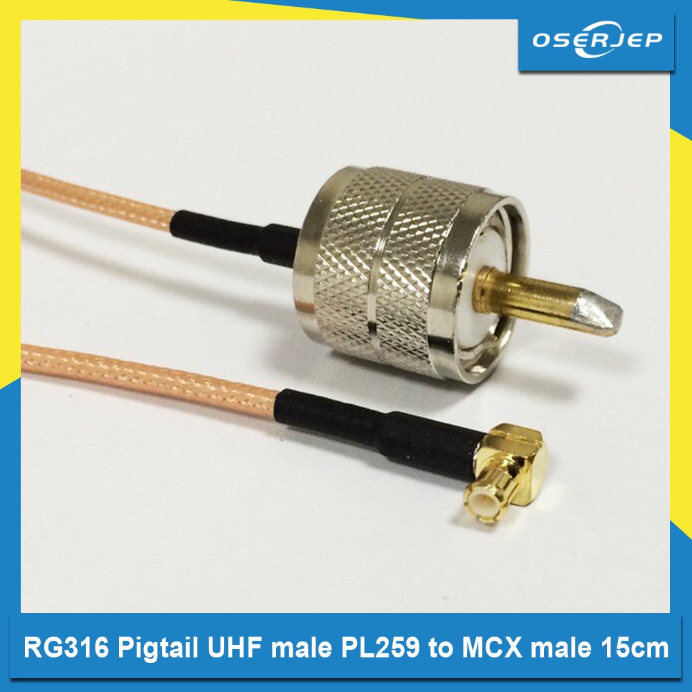 RG316 สายผมเปีย UHF ตัวผู้ PL259 ถึง MCX อะแดปเตอร์มุมขวาชาย 15 ซม.