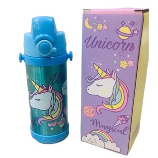 กระติกน้ำเด็ก กระติกน้ำ สแตนเลส ขวดน้ำเด็ก ลาย UNICORN  ยูนิคอร์น  ฟ้า   สแตนเลสอย่างดี SUS304 stainless เก็บความร้อน 81