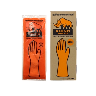 RHINO Rhino ถุงมือยางอเนกประสงค์ สีส้ม size M (กล่องละ 12 คู่) Rhino  สีส้ม