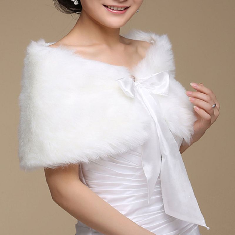 Yaa ผู้หญิงฤดูหนาวหนึ่งขนาด Warm Faux Fur Cape เสื้อคลุมงานแต่งงานห่อผ้าคลุมไหล่เจ้าสาวสําหรับ Jac - รูปที่ 4