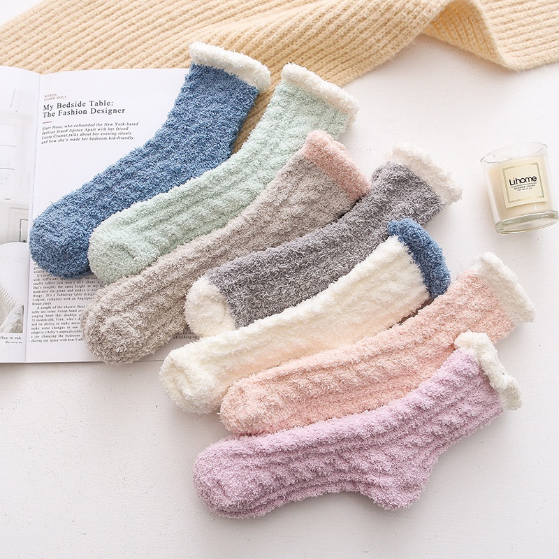 D347 ถุงเท้าผ้าฟลีซ สีพื้น