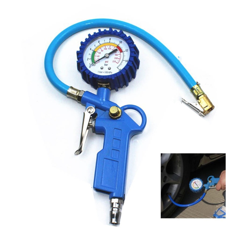 Nev ʚɞ Tyre Pressure Gauge 220PSI Dial Gauge Meter สําหรับรถยนต์พร้อมท่อยืดหยุ่นทนทาน