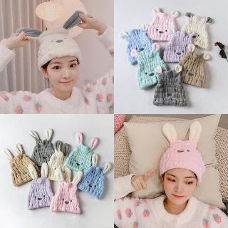 Ultra-Soft Coral Fleece Shower Cap Long Ear Rabbit Bath Towel Cute Hair Dry Hat Cartoon Cap Strong Absorbing Drying