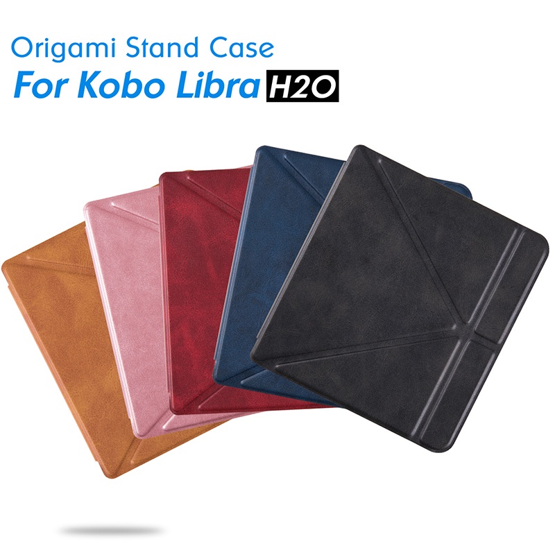 BOZHUORUI Kobo Libra H2O eReader Case (2019 Release, Model N873) - Premium PU Leather Origami Stand Cover with Auto Slee