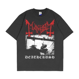 oversize T-shirt เสื้อยืด พิมพ์ลาย mayhem DEATHCRUSH band Premium mayhem สไตล์โกธิค สําหรับผู้ชาย S-5XL