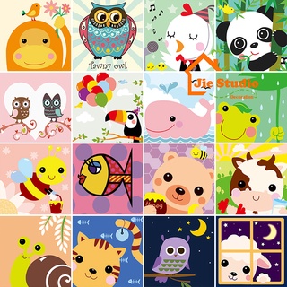 🔥Ready Stock🔥 20*20cm DIY Painting Framed Canvas Painting Cartoon animals Paint By Numbers Digital Painting kids Children Drawing Practice Paint By Number Birthday Gift Wall Decoration Home Decor Bedroom Decoration จิตรกรรม Oil Painting