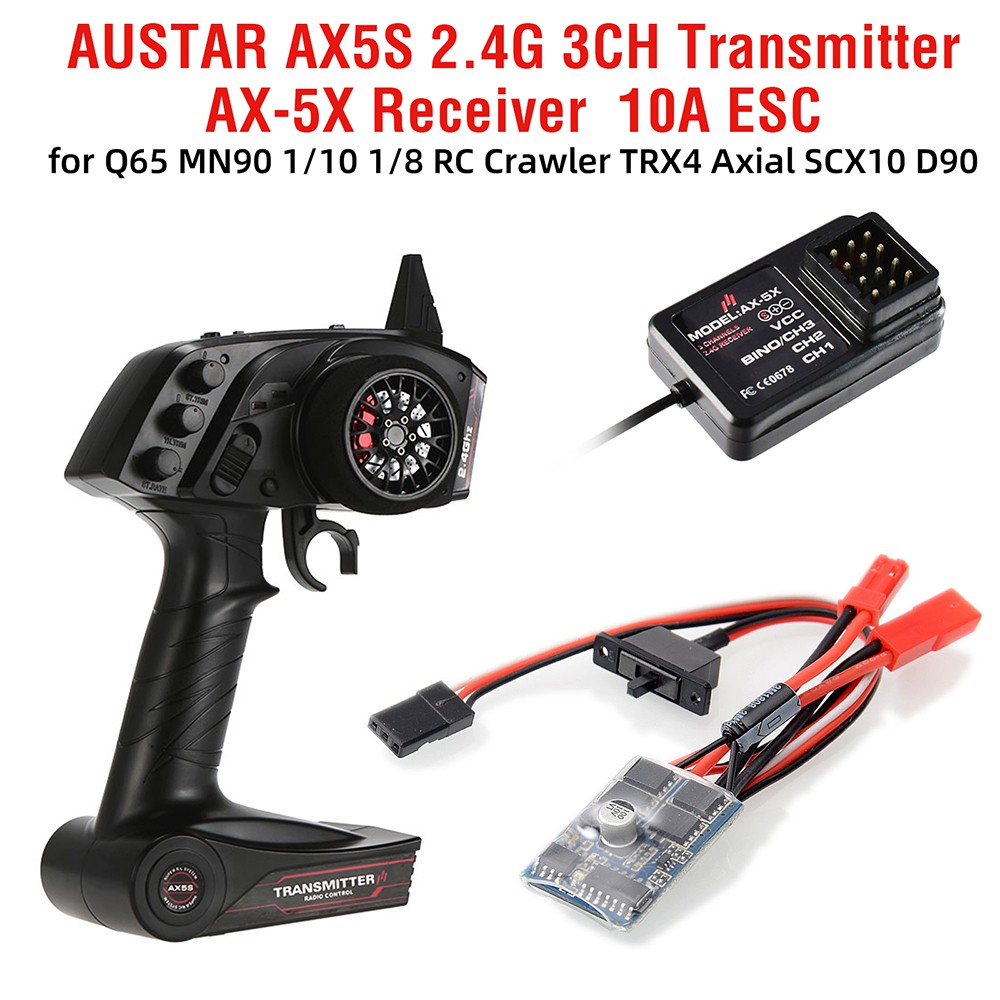 Austar Ax5S 2.4G 3Ch ตัวรับส่งสัญญาณ Ax-5X 10A แปรงสําหรับ Q65 Mn90 1/10 1/8 ตีนตะขาบ Trx4 Axial Scx
