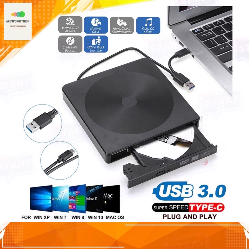 DVD/CD Writer External เครื่องอ่านดีวีดีพกพา ROM Player Optical Driver DVD CD Burner USB 3.0 ส่งข้อม