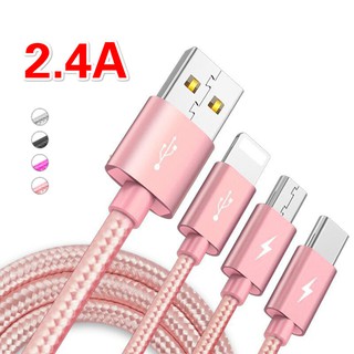 Ready Stock 2.4 A สายชาร์จโทรศัพท์มือถือ Iphone Micro Usb Type - C