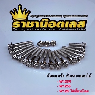 น๊อตแคร้ง ชุดแคร้งเจาะดอกไม้ W125S,W125R,W125i ไฟเลี้ยวบังลม