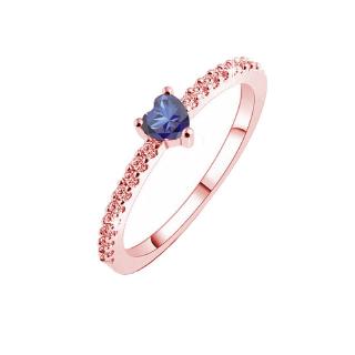 ชุบโรสโกลด์ 18k แหวนเพชรสีน้ำเงินรูปหัวใจแฟชั่นแหวนเพชรผู้หญิงแหวนไพลิน