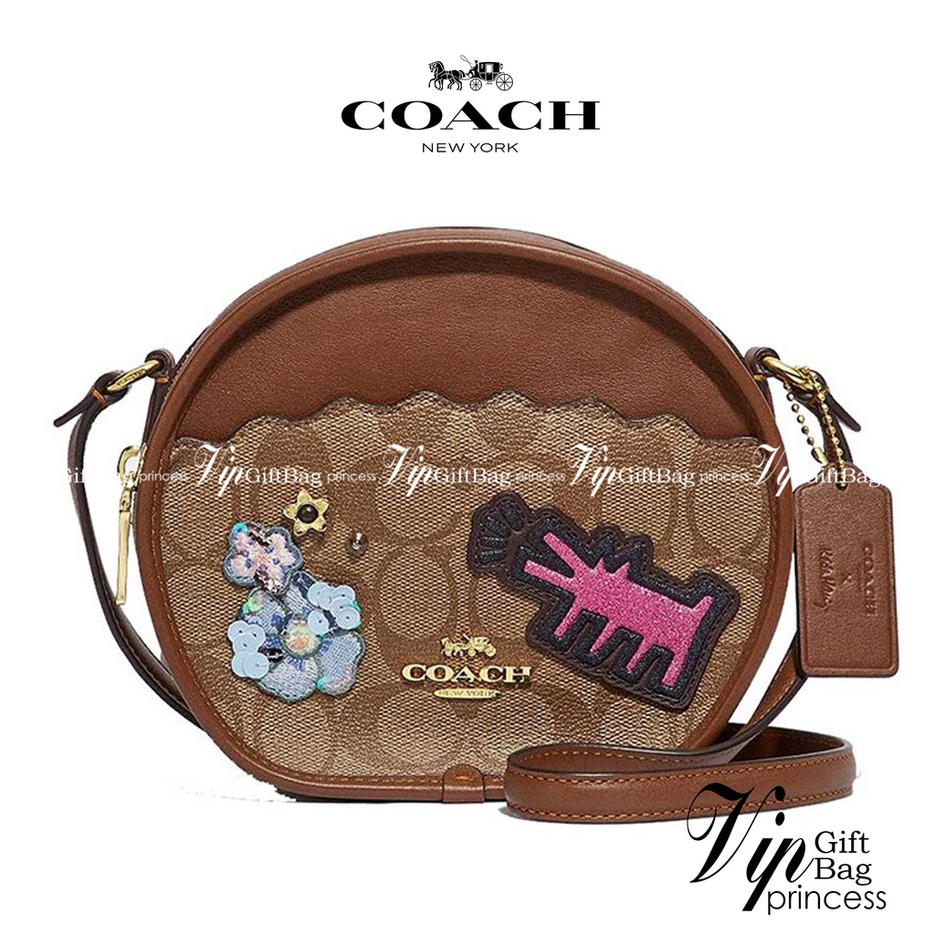 COACH KEITH HARING CANTEEN CROSSBODY IN SIGNATURE CANVAS WITH PATCHES F48730 กระเป๋าทรงกลมสุดเก๋ ไม่