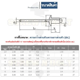 ตะปูยิง รีเวท ลูกยิงรีเวท หมุดย้ำ สแตนเลส 304 M5 M6.4 / Blind Rivet Stainless Steel SUS304 M5 M6.4