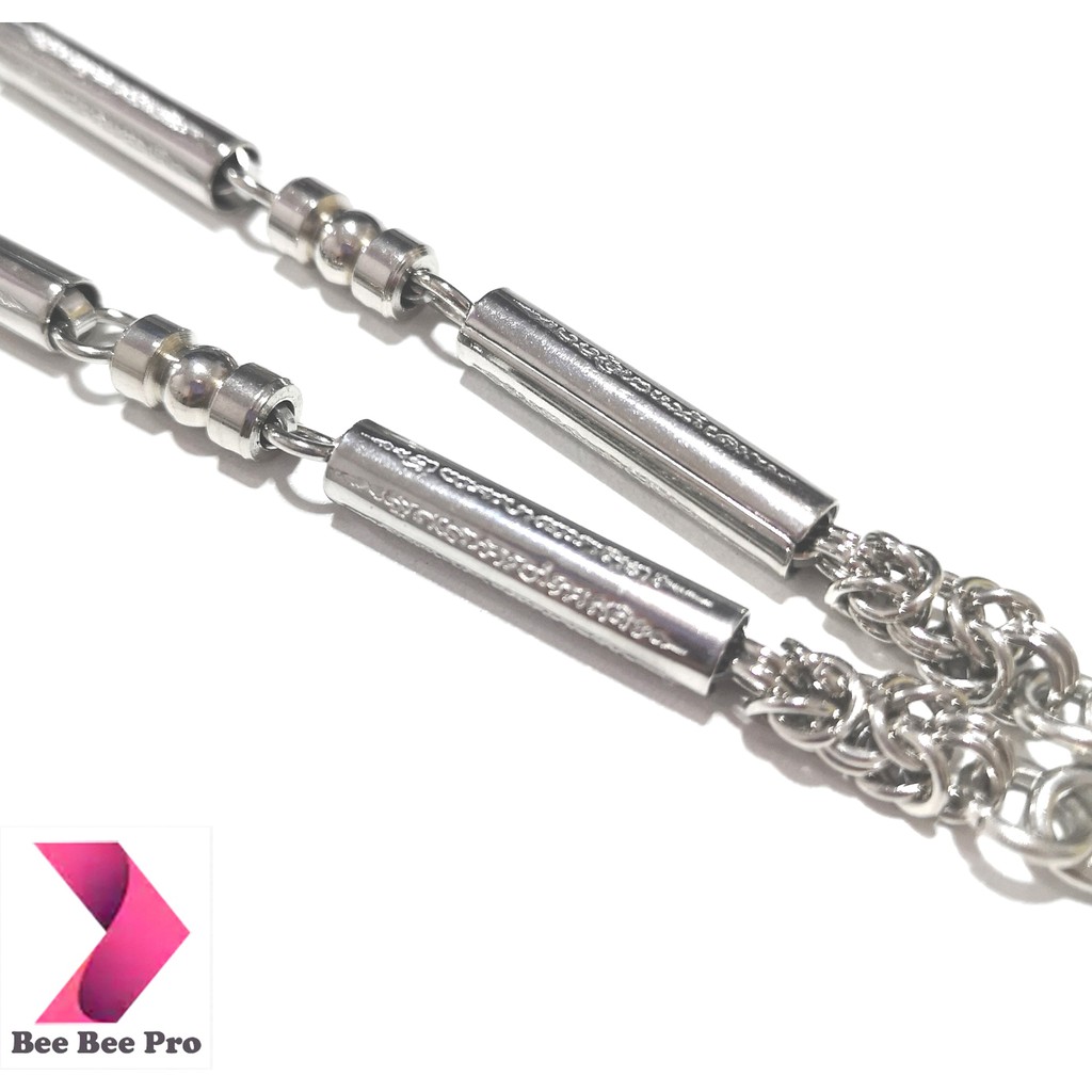 BBP113 - สร้อยคอสแตนเลส ลายยันต์ห้าแถว 28 นิ้ว ขนาด 6 มม. มีห่วงห้อยพระ 15 ห่วง สร้อยคอห้อยพระ สร้อย